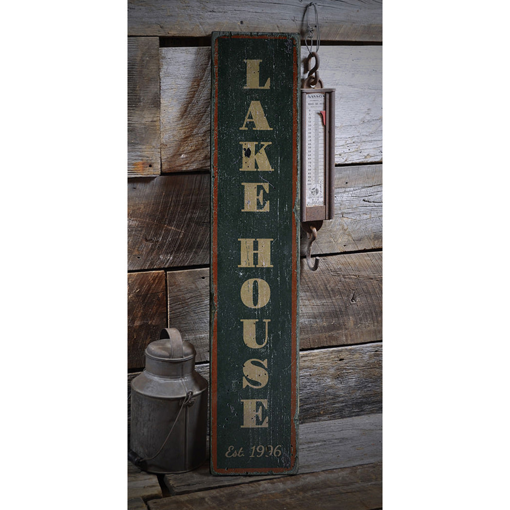 Established Date Lake House Vertical Rustic Wood Sign