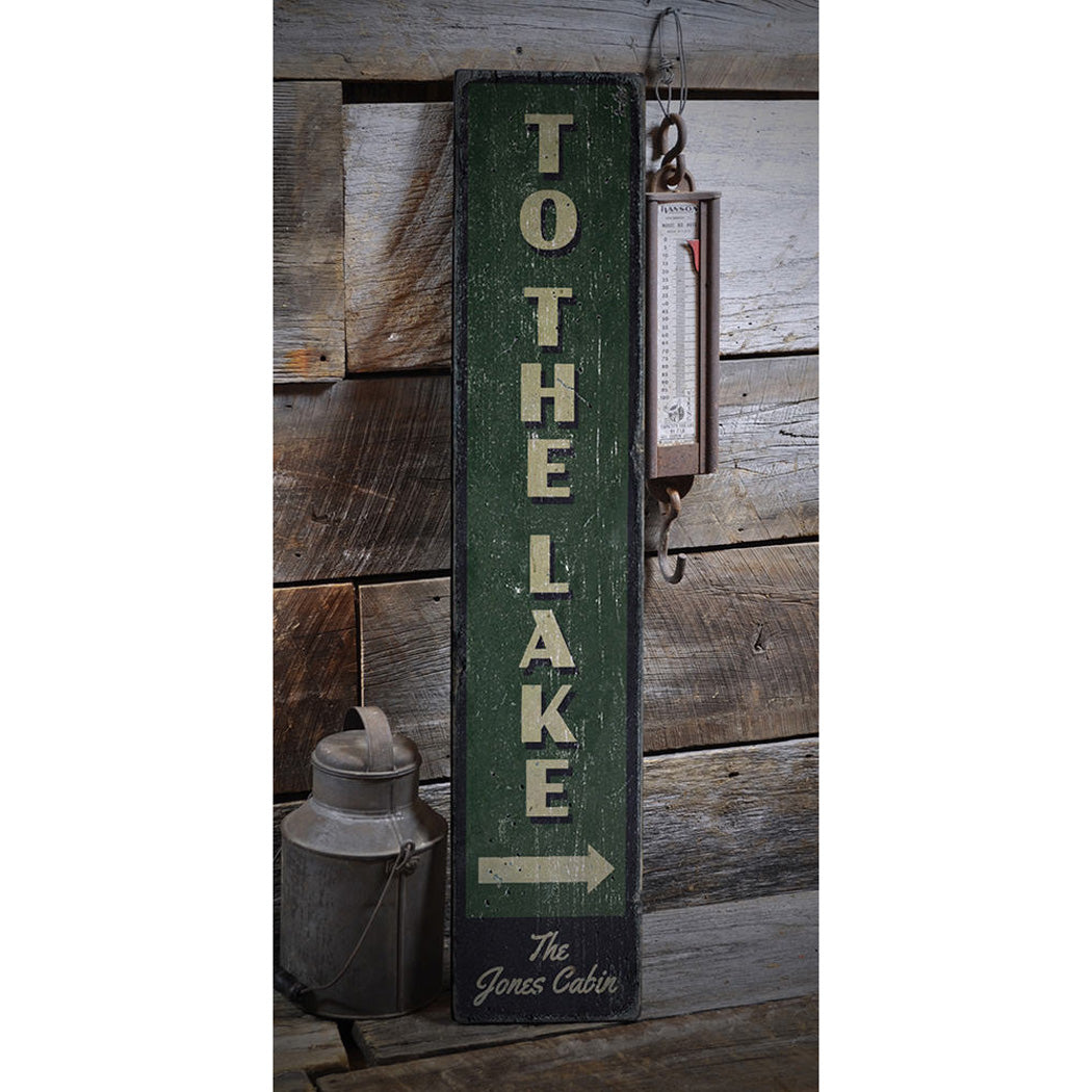 To the Lake Vertical Rustic Wood Sign