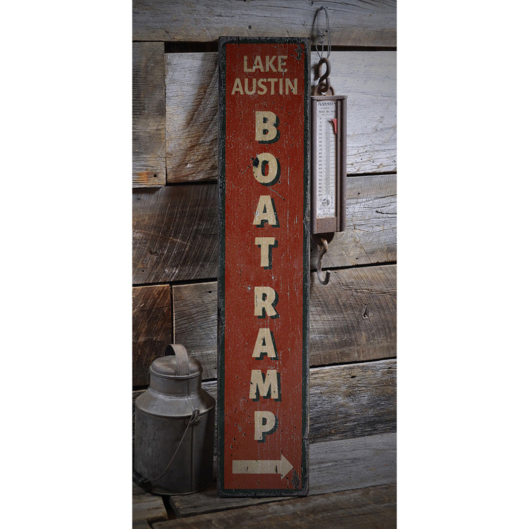 Boat Ramp Vertical Rustic Wood Sign