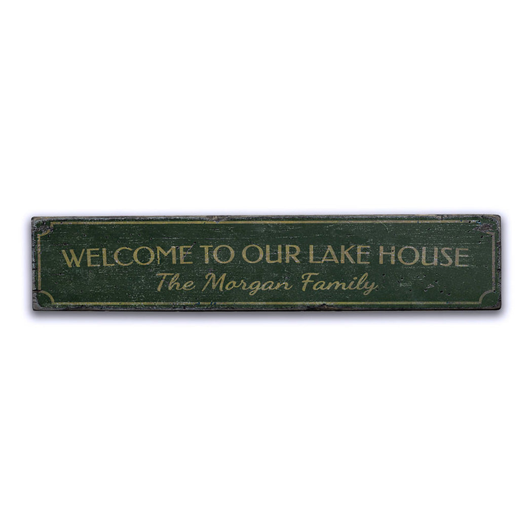 Welcome Family Name Lake House Vertical Rustic Wood Sign