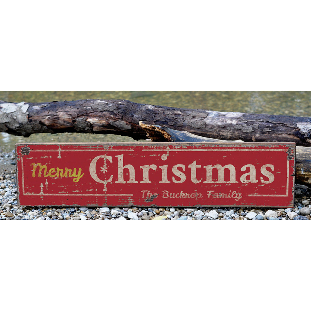 Family Merry Christmas Snowflake Rustic Wood Sign