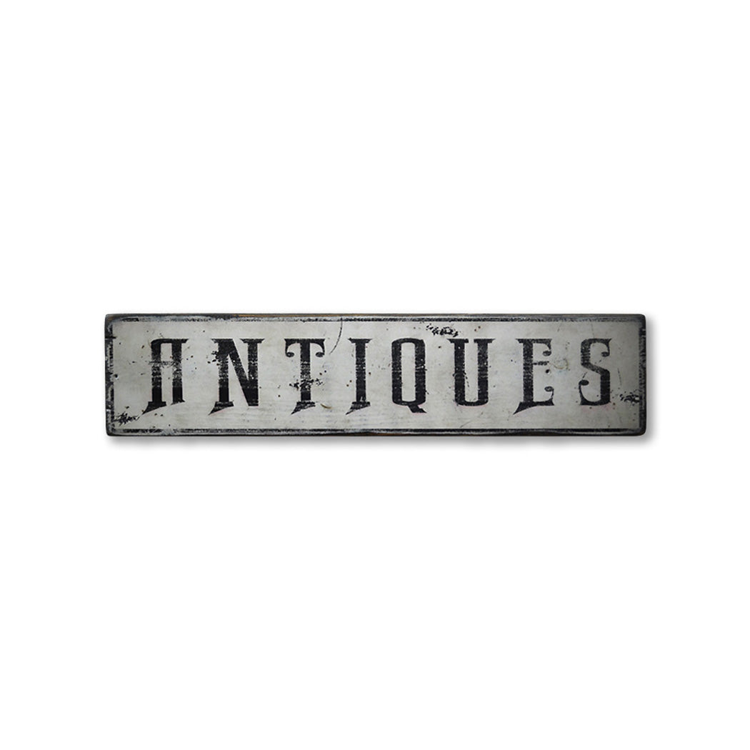 Vintage Antiques Rustic Wood Sign