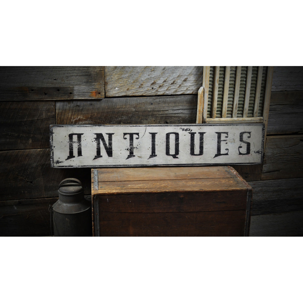 Vintage Antiques Rustic Wood Sign