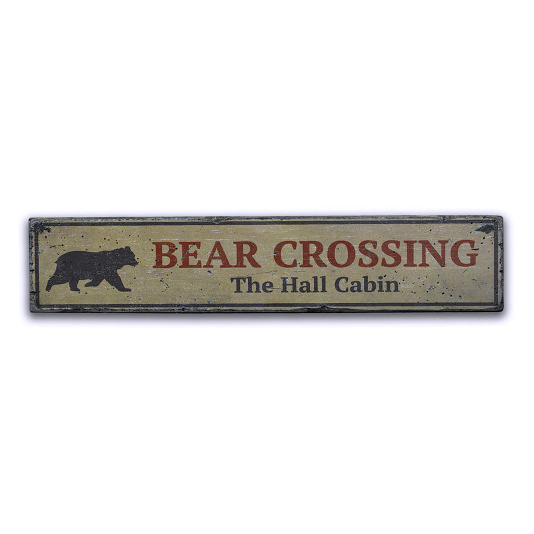 Bear Crossing Rustic Wood Sign