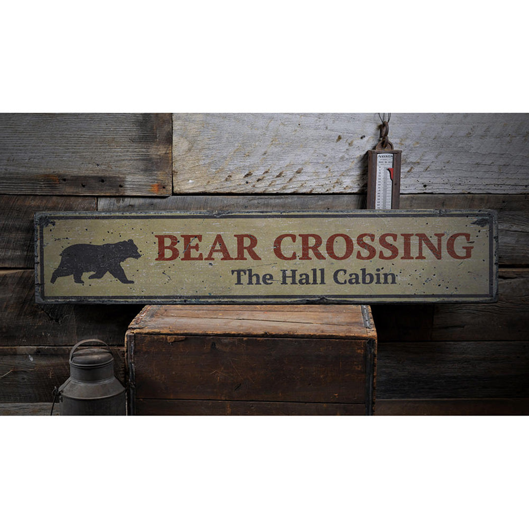 Bear Crossing Rustic Wood Sign