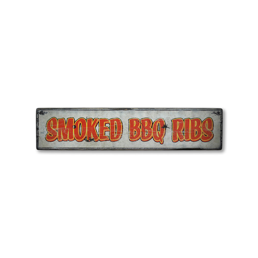 Smoked BBQ Ribs Rustic Wood Sign