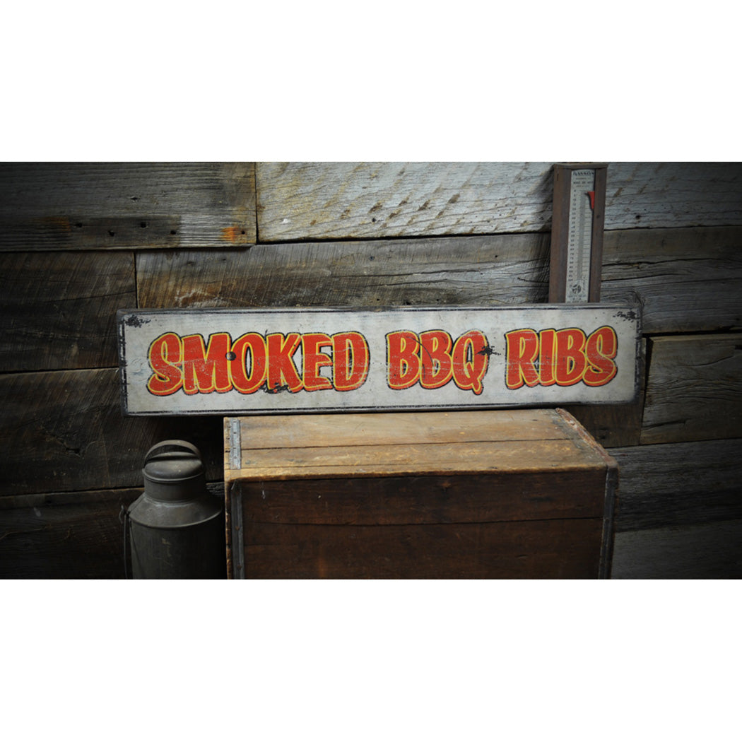 Smoked BBQ Ribs Rustic Wood Sign