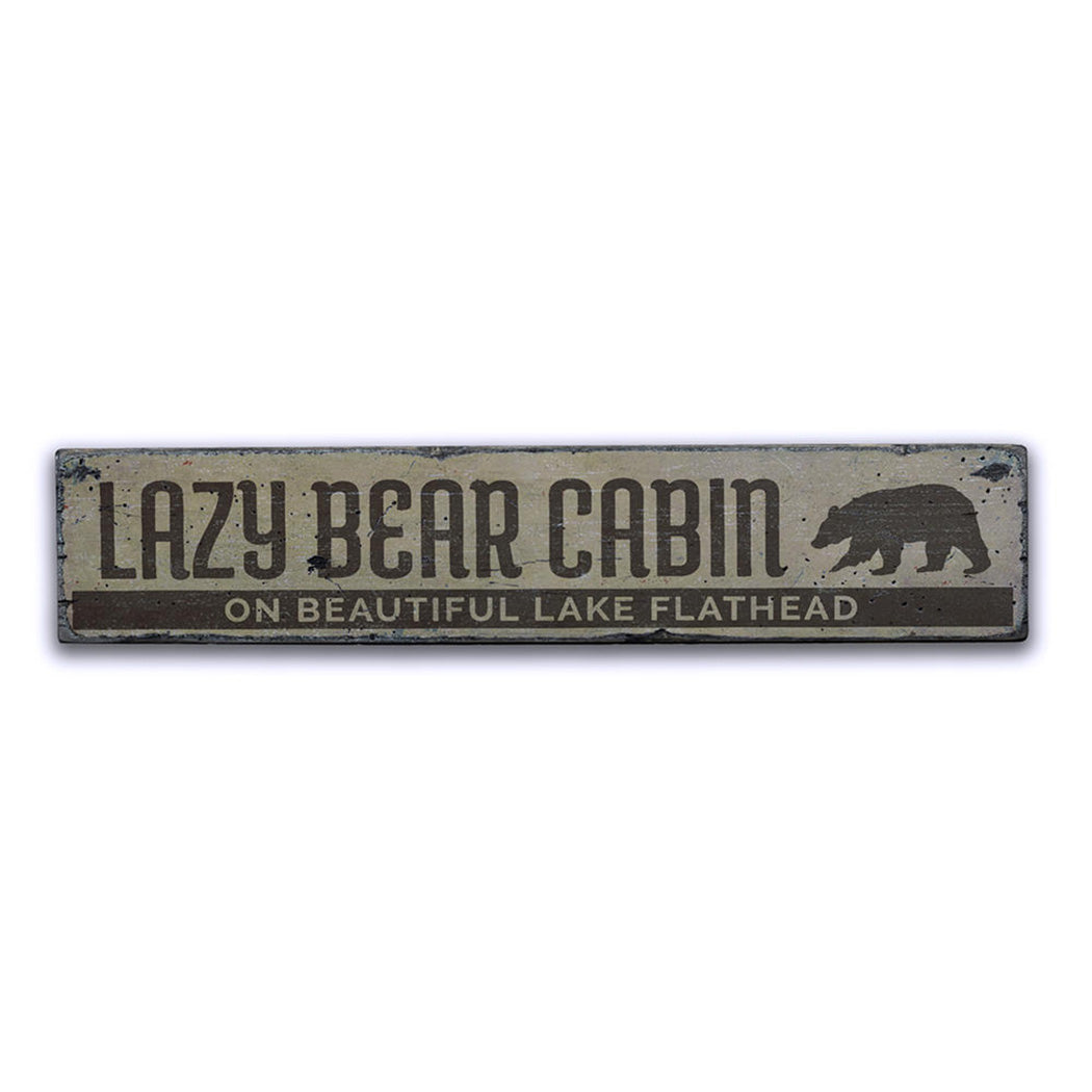 Lazy Bear Cabin Rustic Wood Sign