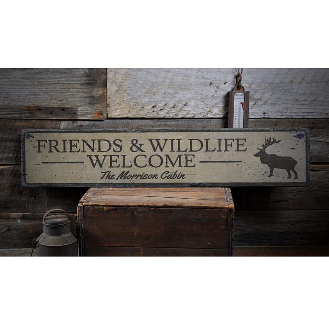 Friends & Wildlife Welcome Rustic Wood Sign