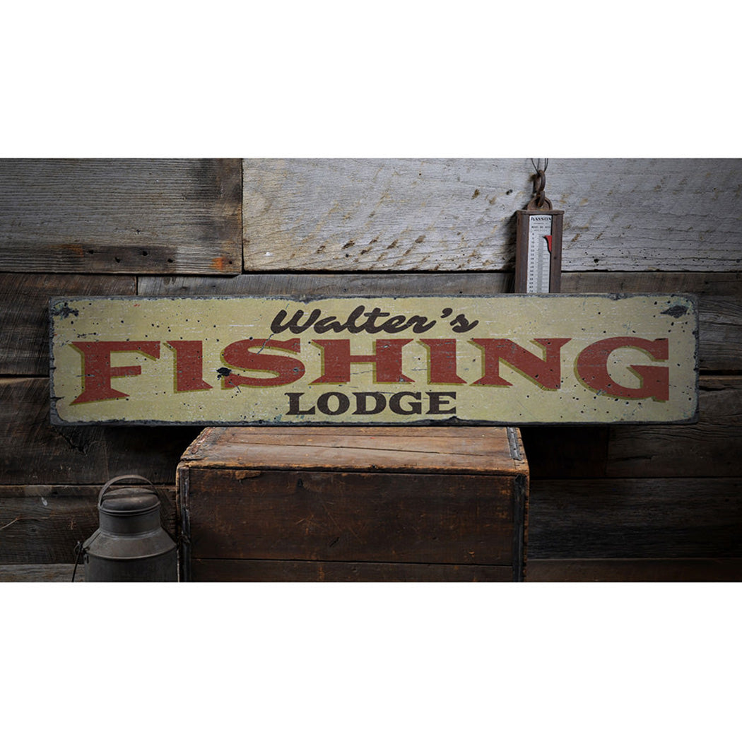 Fishing Lodge Name Rustic Wood Sign