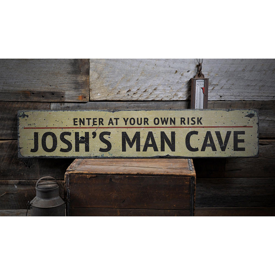 Man Cave Entrance Warning Rustic Wood Sign