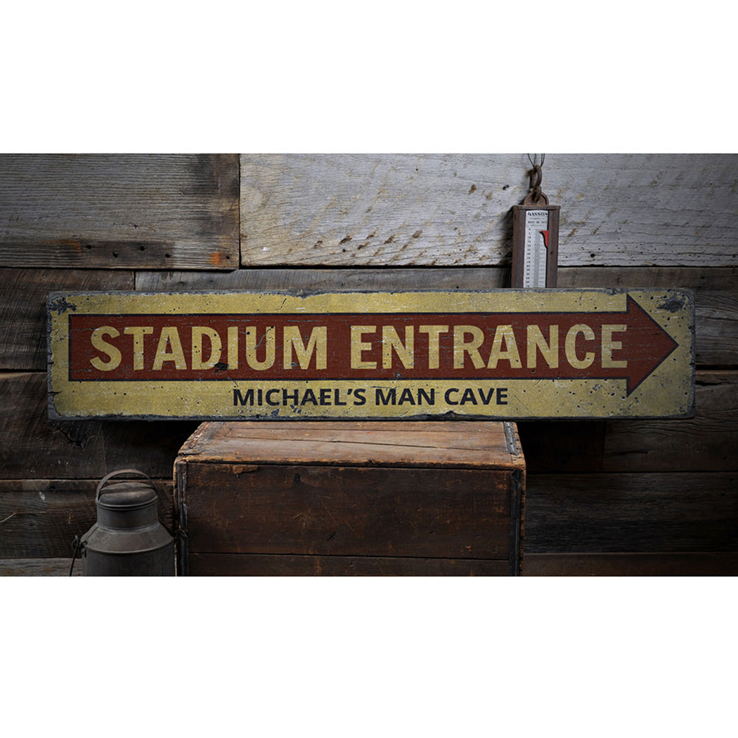 Stadium Entrance Arrow Rustic Wood Sign