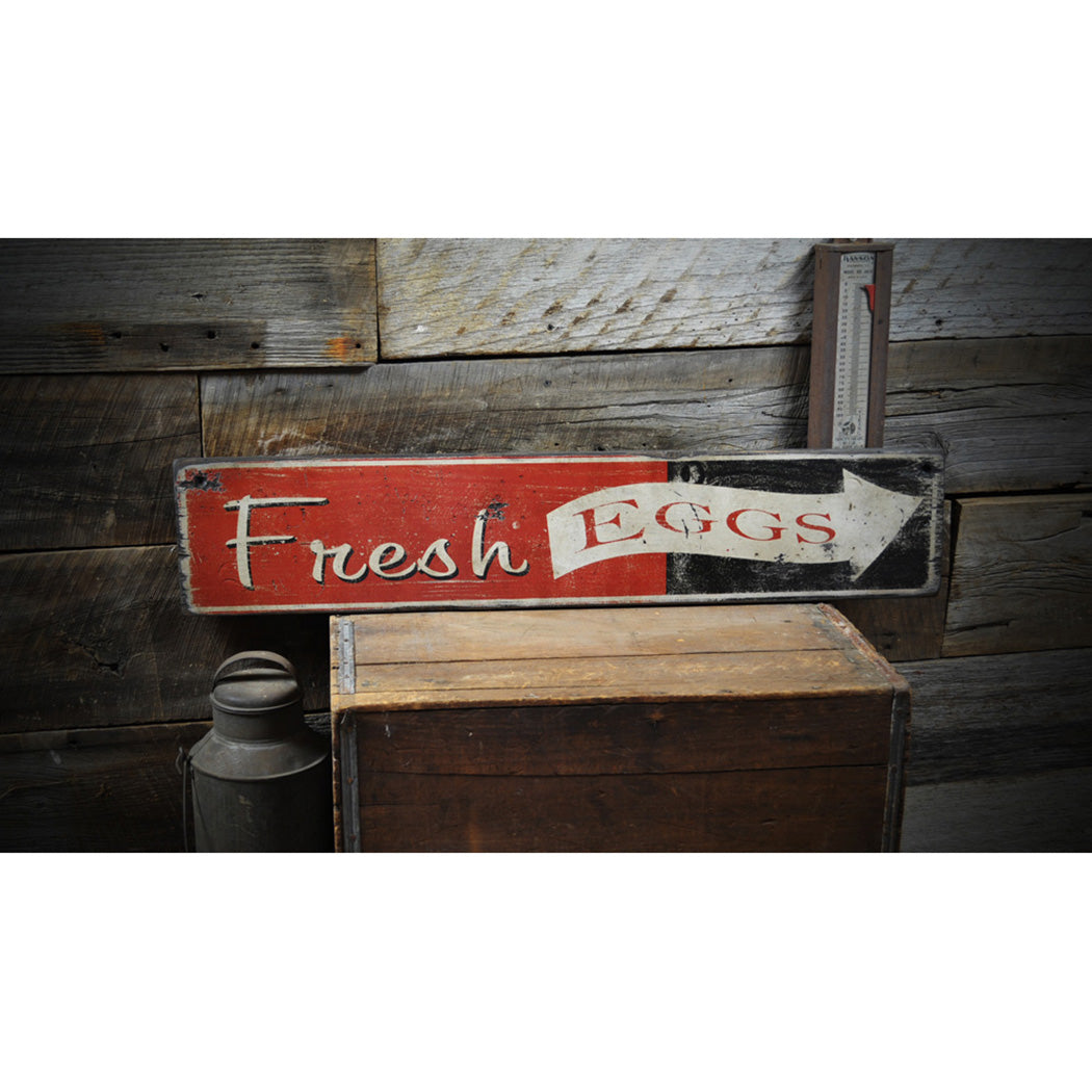 Vintage Fresh Eggs Arrow Rustic Wood Sign