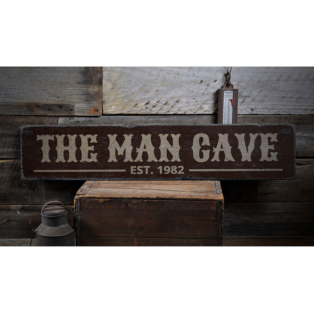 Man Cave Established Date Rustic Wood Sign