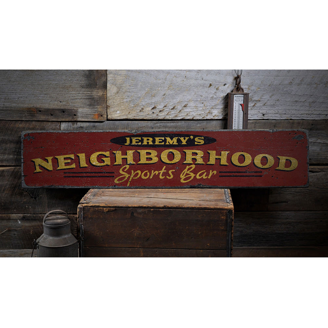 Neighborhood Sports Bar Rustic Wood Sign