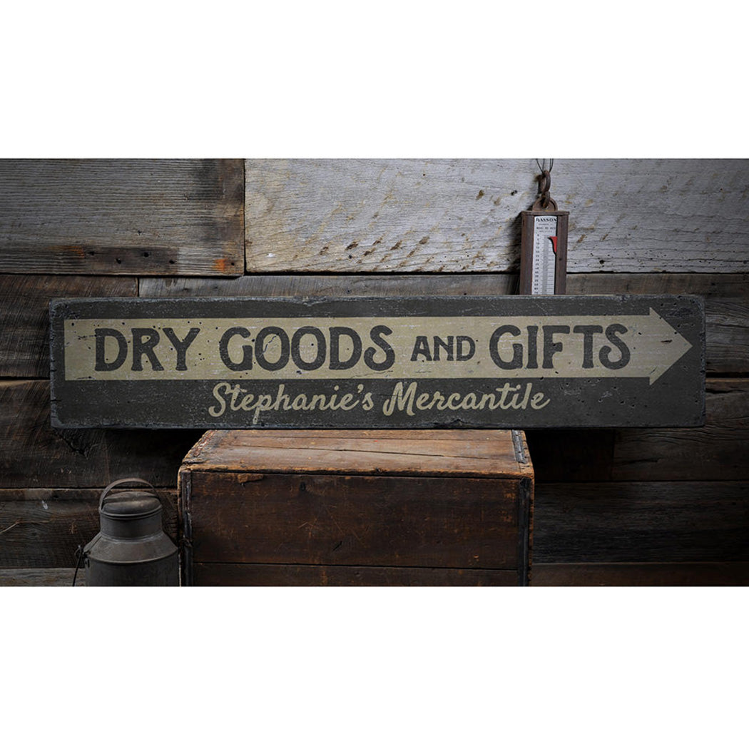 Dry Goods & Gifts Arrow Rustic Wood Sign