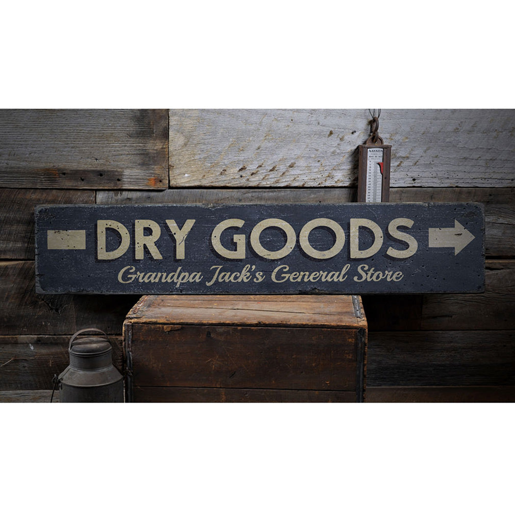 Dry Goods Directional Rustic Wood Sign