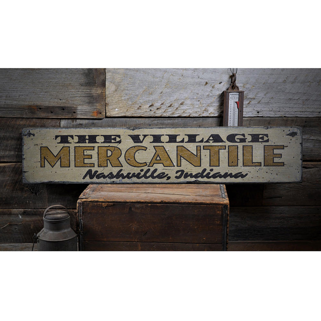 Village Mercantile Rustic Wood Sign