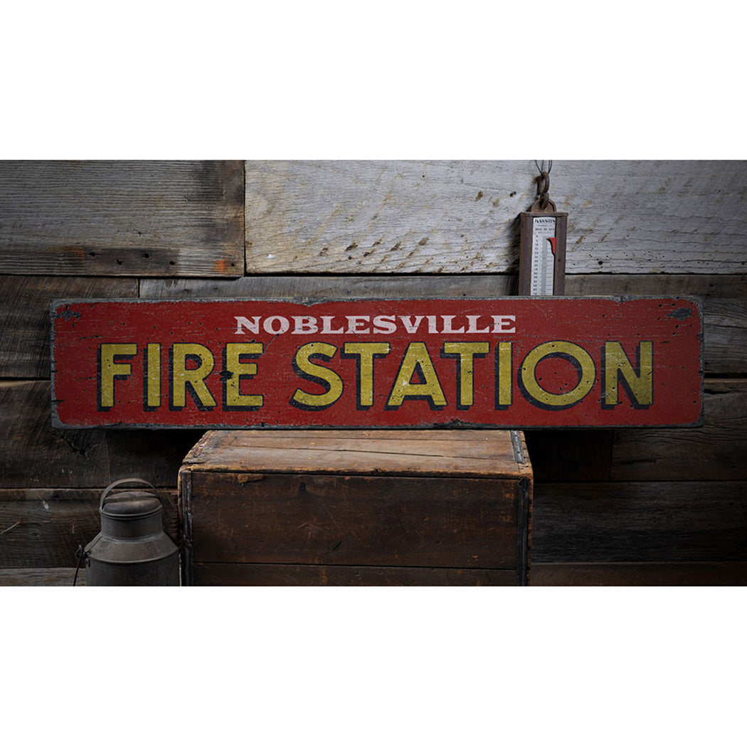 Fire Station City Rustic Wood Sign