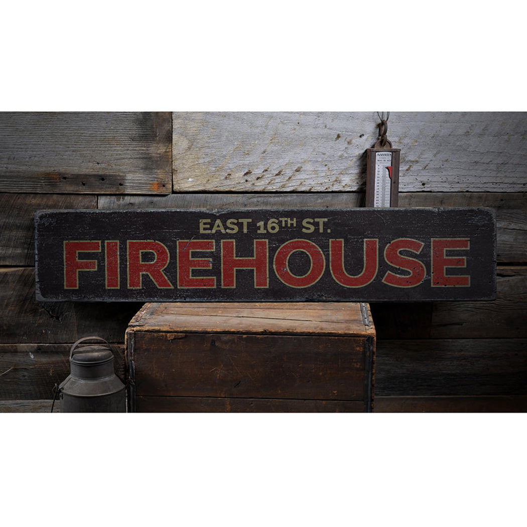 Firehouse Street Name Rustic Wood Sign