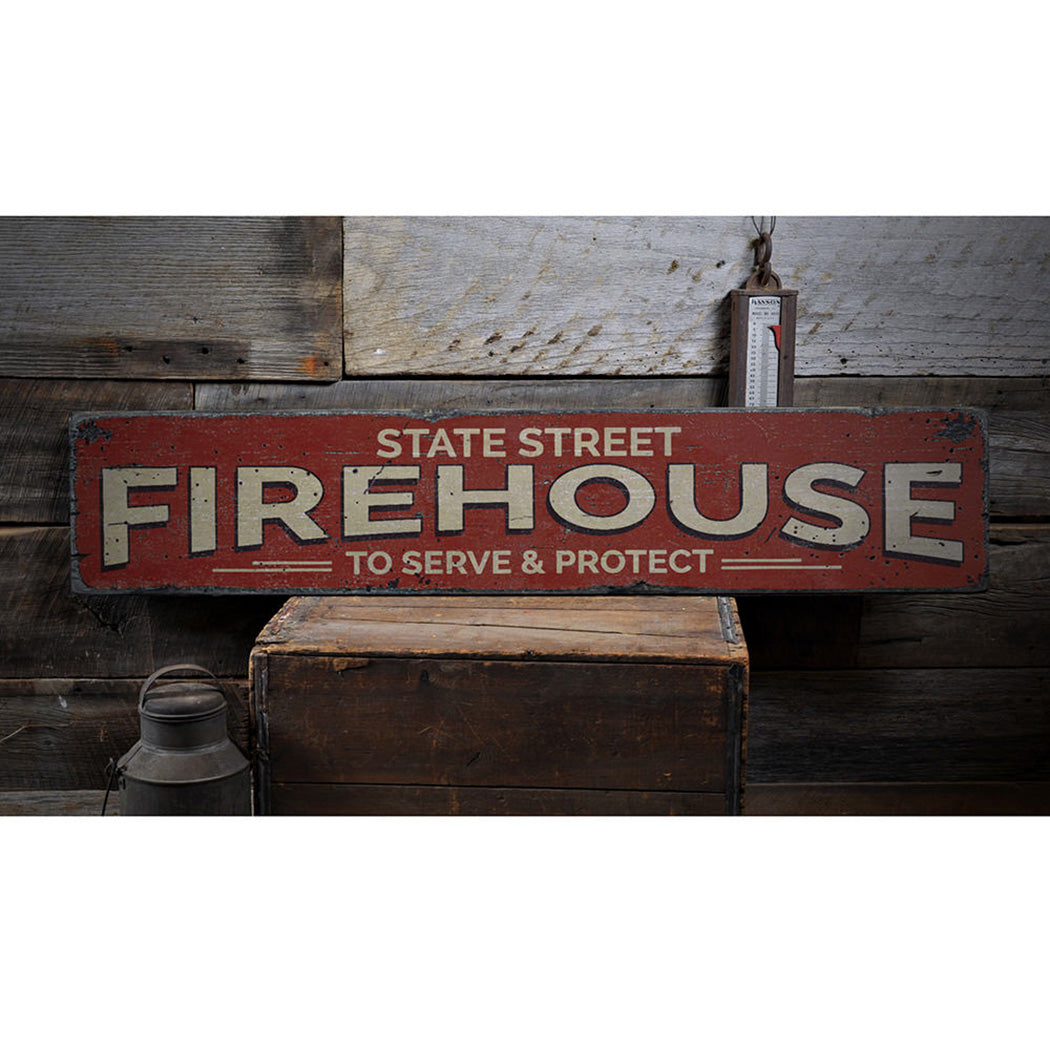 Firehouse Serve and Protect Rustic Wood Sign