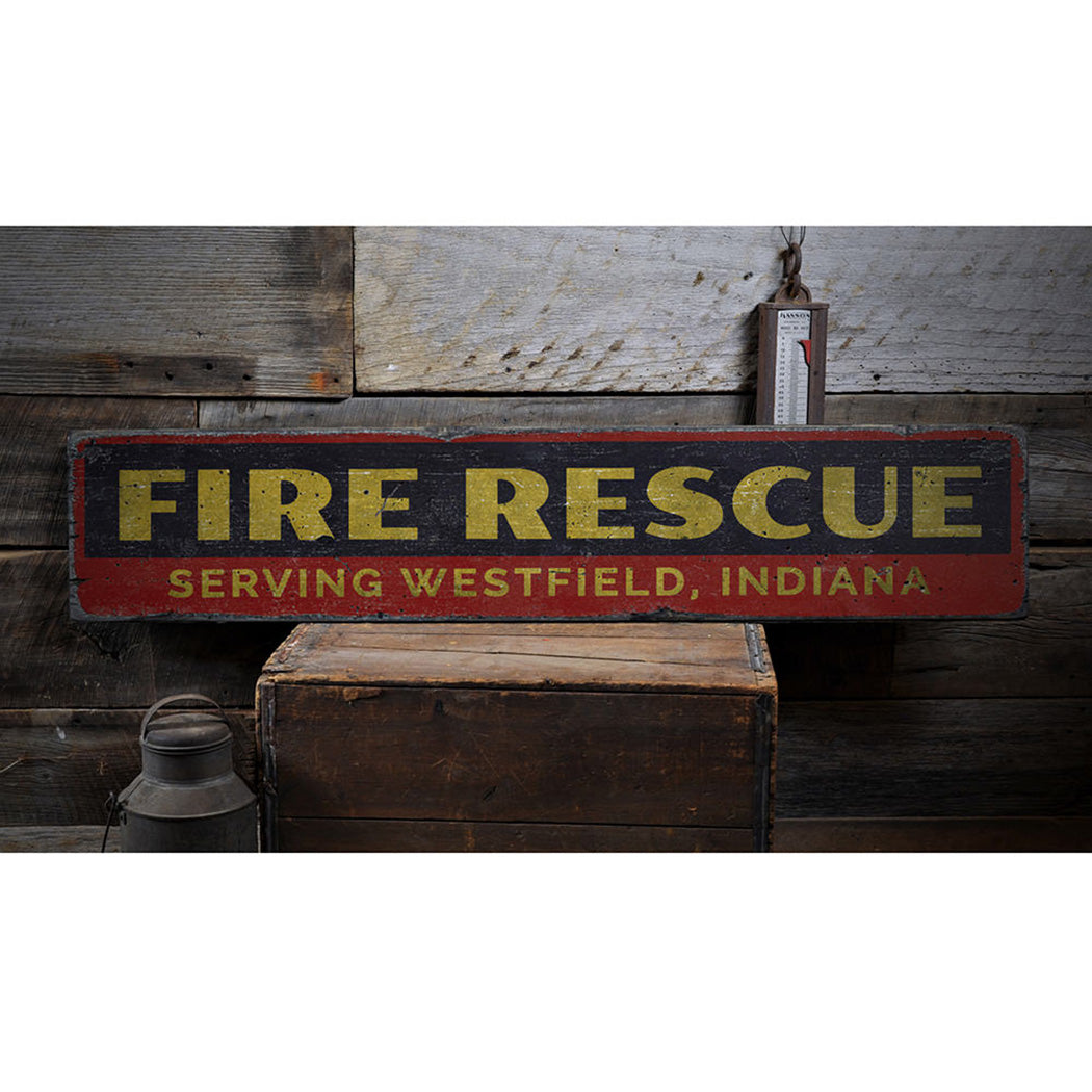 Fire Rescue Rustic Wood Sign