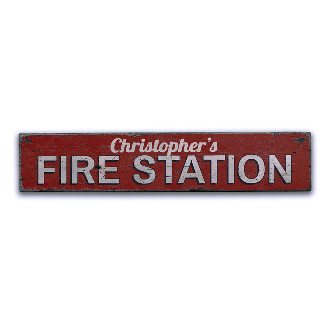 Fire Station Name Rustic Wood Sign