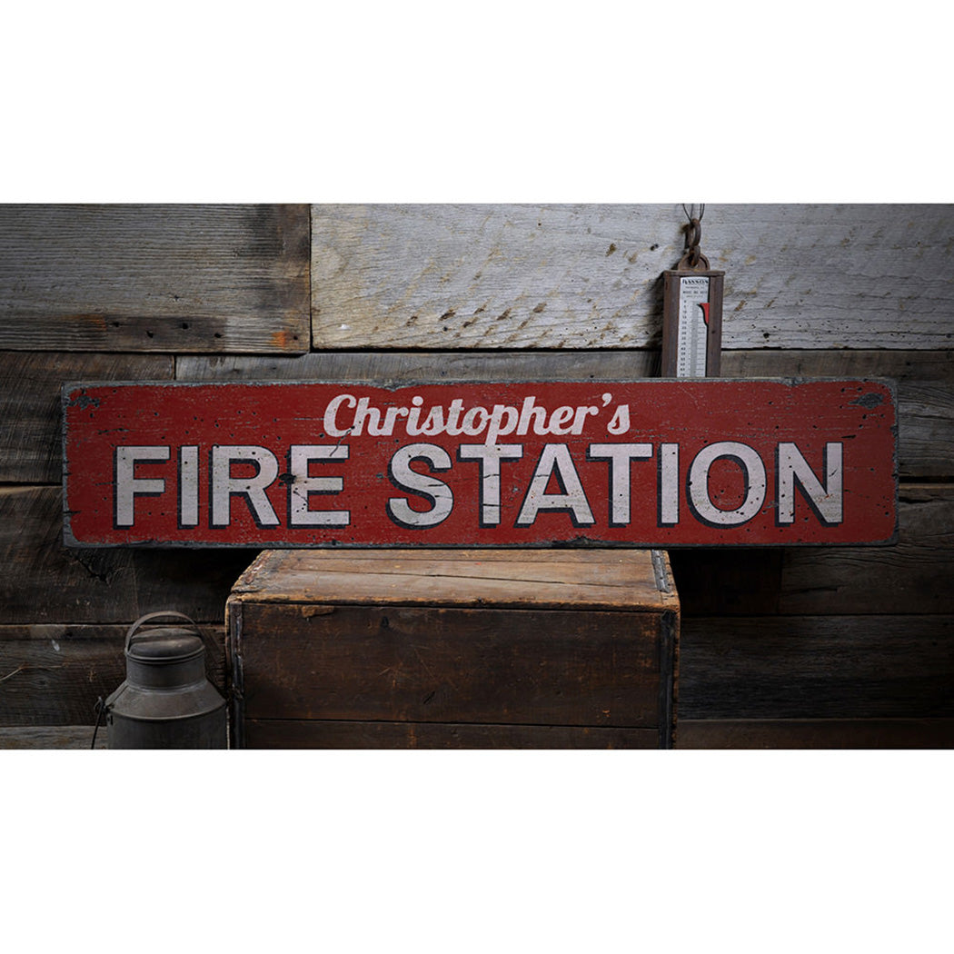 Fire Station Name Rustic Wood Sign