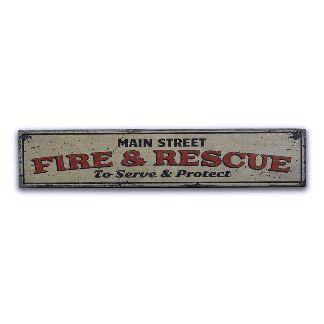 Fire & Rescue Street Name Rustic Wood Sign