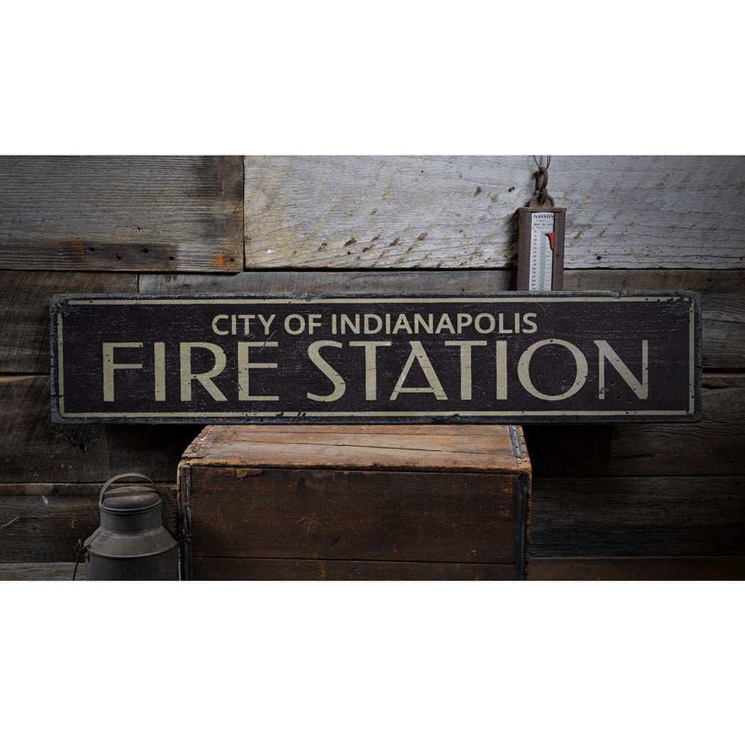 Fire Station City Rustic Wood Sign