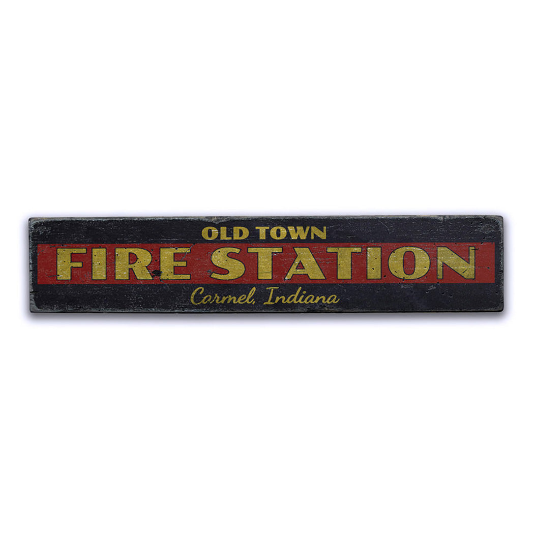 Old Town Fire Station Rustic Wood Sign