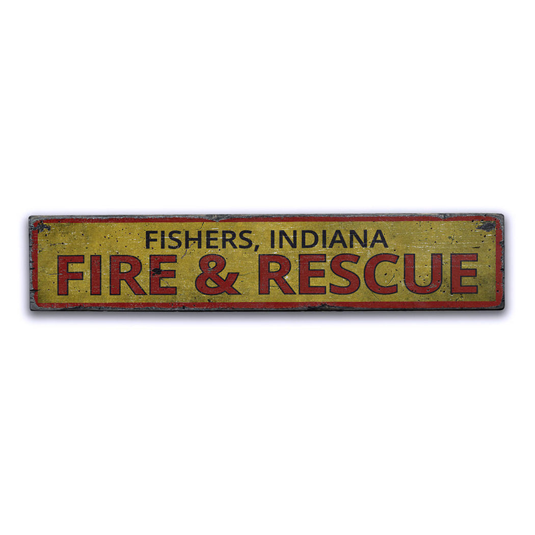 Fire & Rescue Location Rustic Wood Sign