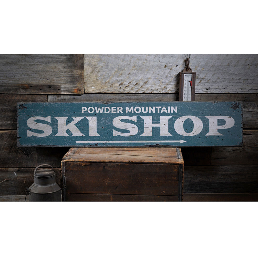 Ski Shop Directional Rustic Wood Sign