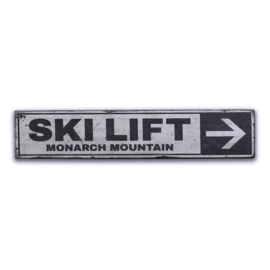 Ski Lift Arrow Rustic Wood Sign