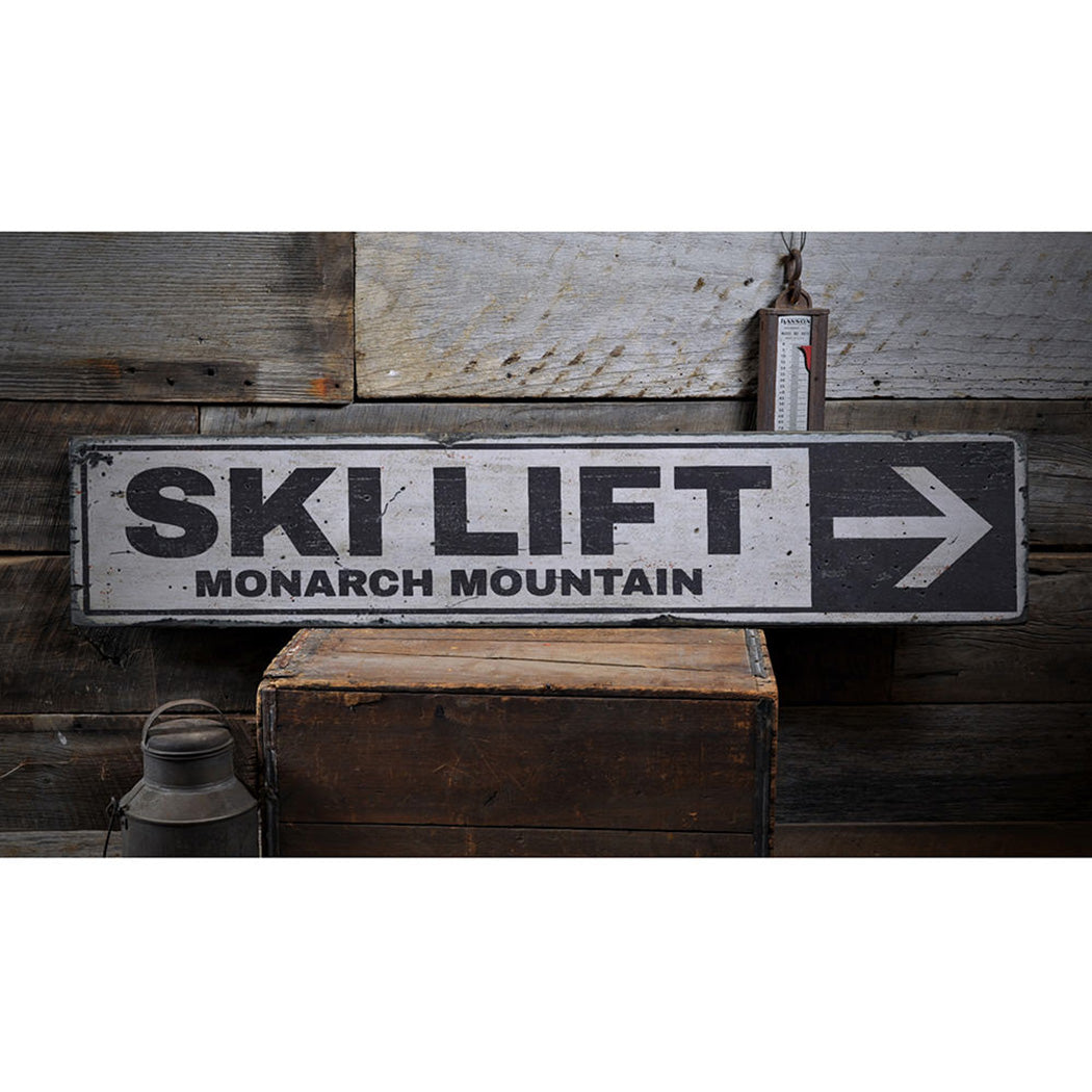 Ski Lift Arrow Rustic Wood Sign