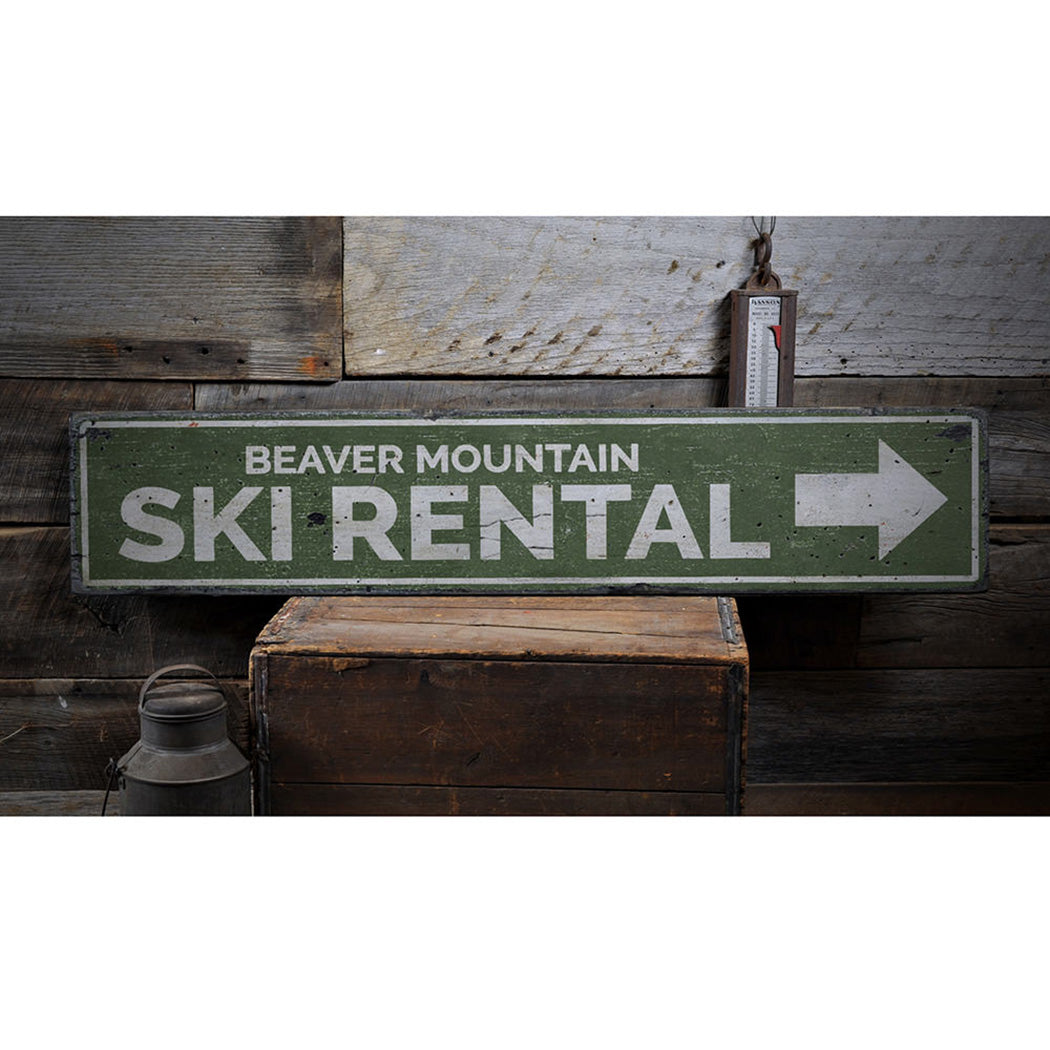 Ski Rental Arrow Rustic Wood Sign