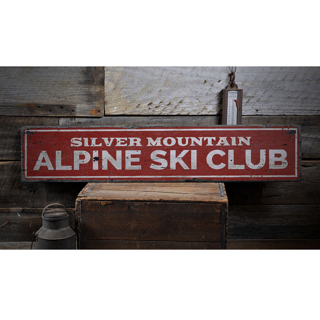 Alpine Ski Club Rustic Wood Sign