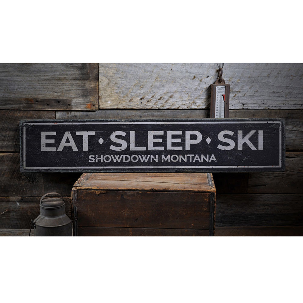 Eat Sleep Ski Rustic Wood Sign