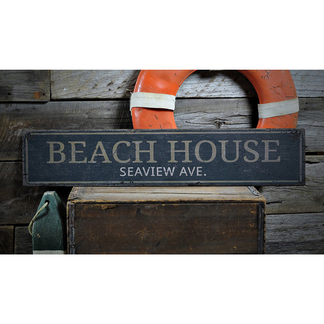 Beach House Street Name Rustic Wood Sign