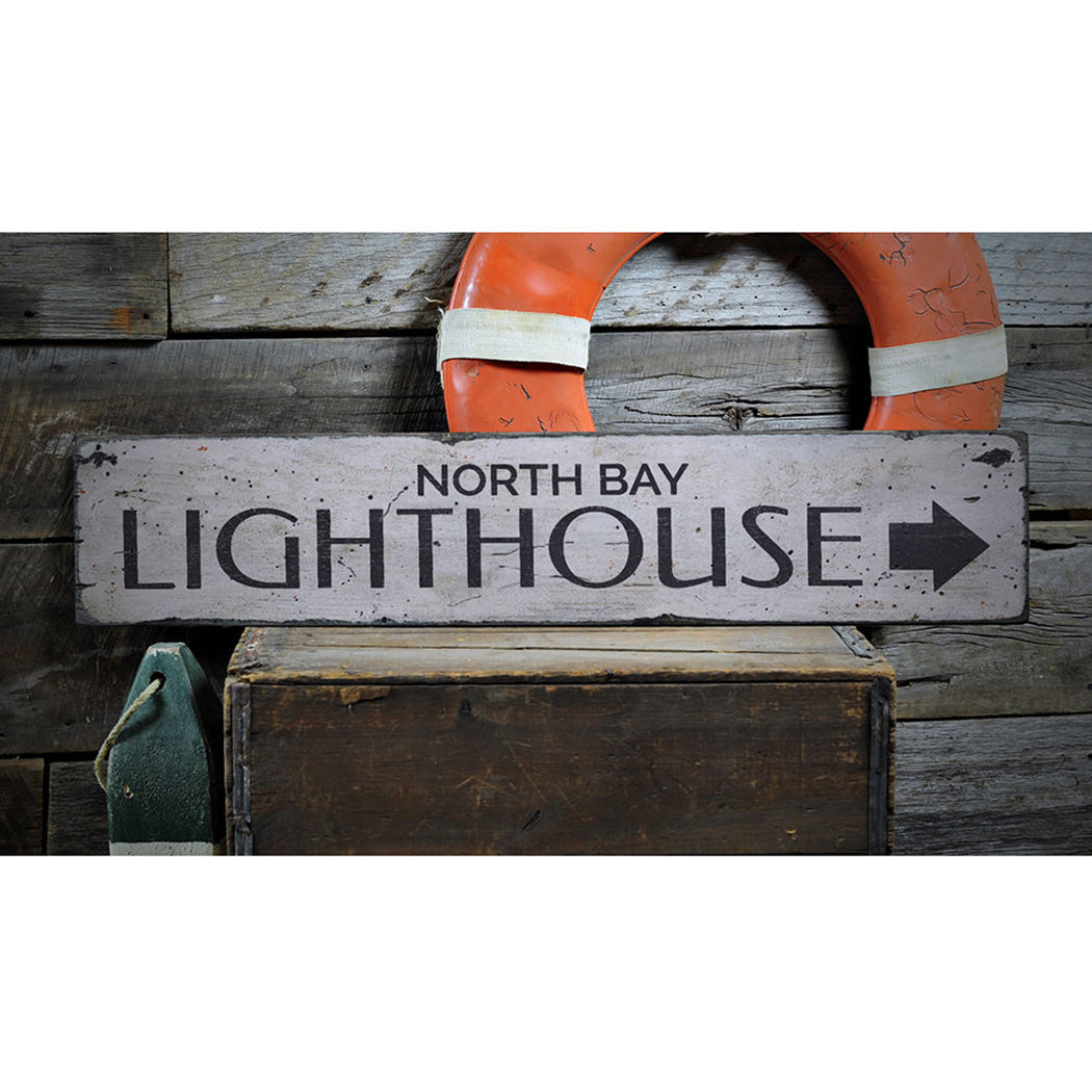 Lighthouse Arrow Rustic Wood Sign