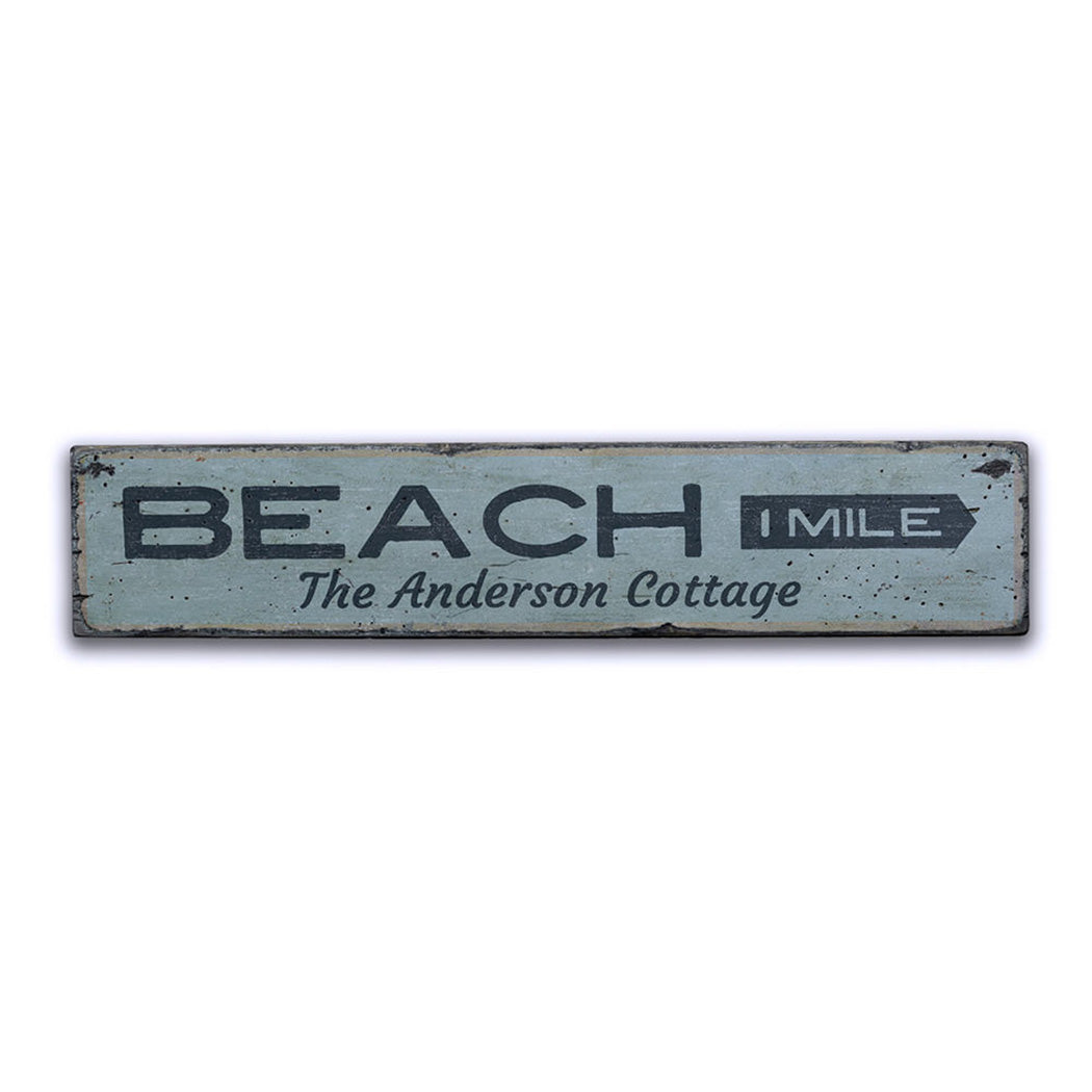 Beach Mileage Arrow Rustic Wood Sign