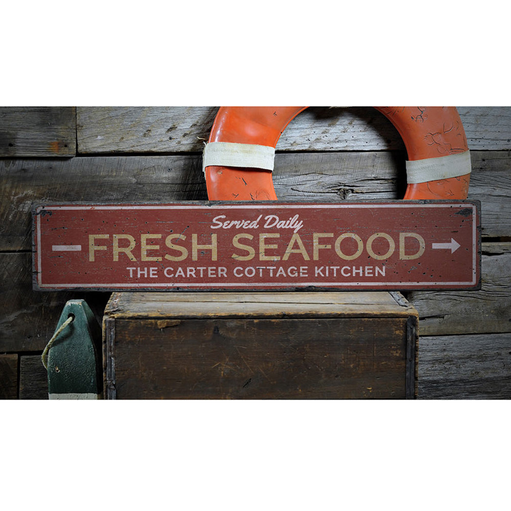 Fresh Seafood Arrow Rustic Wood Sign