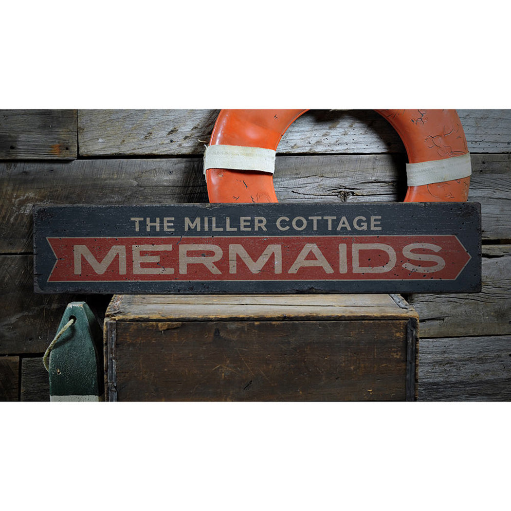 Mermaids Arrow Rustic Wood Sign