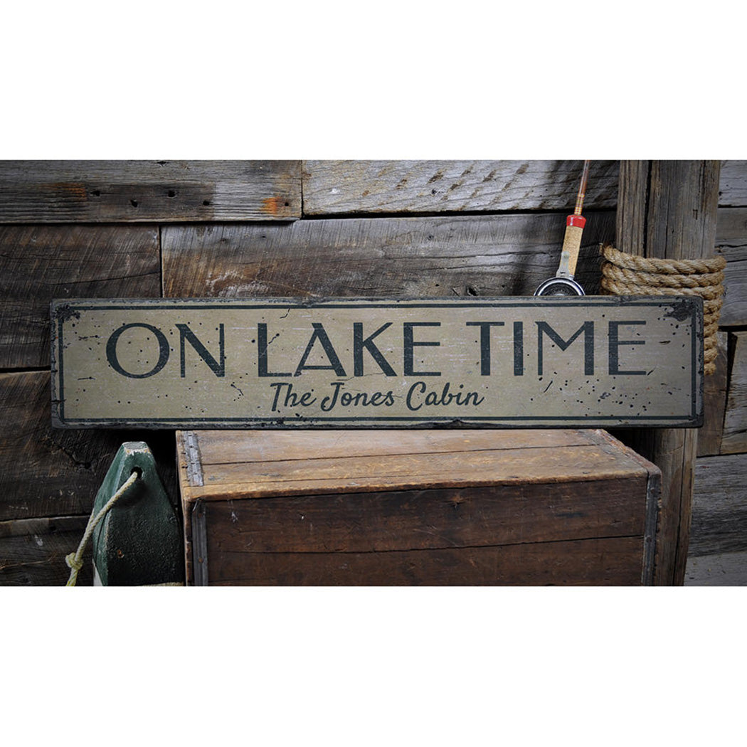 On Lake Time Rustic Wood Sign