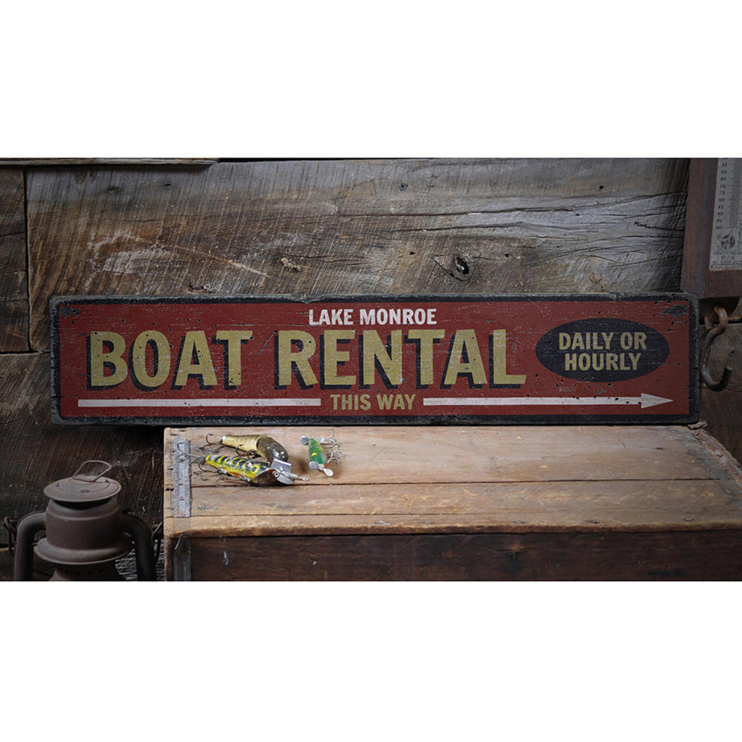 Boat Rental This Way Arrow Rustic Wood Sign