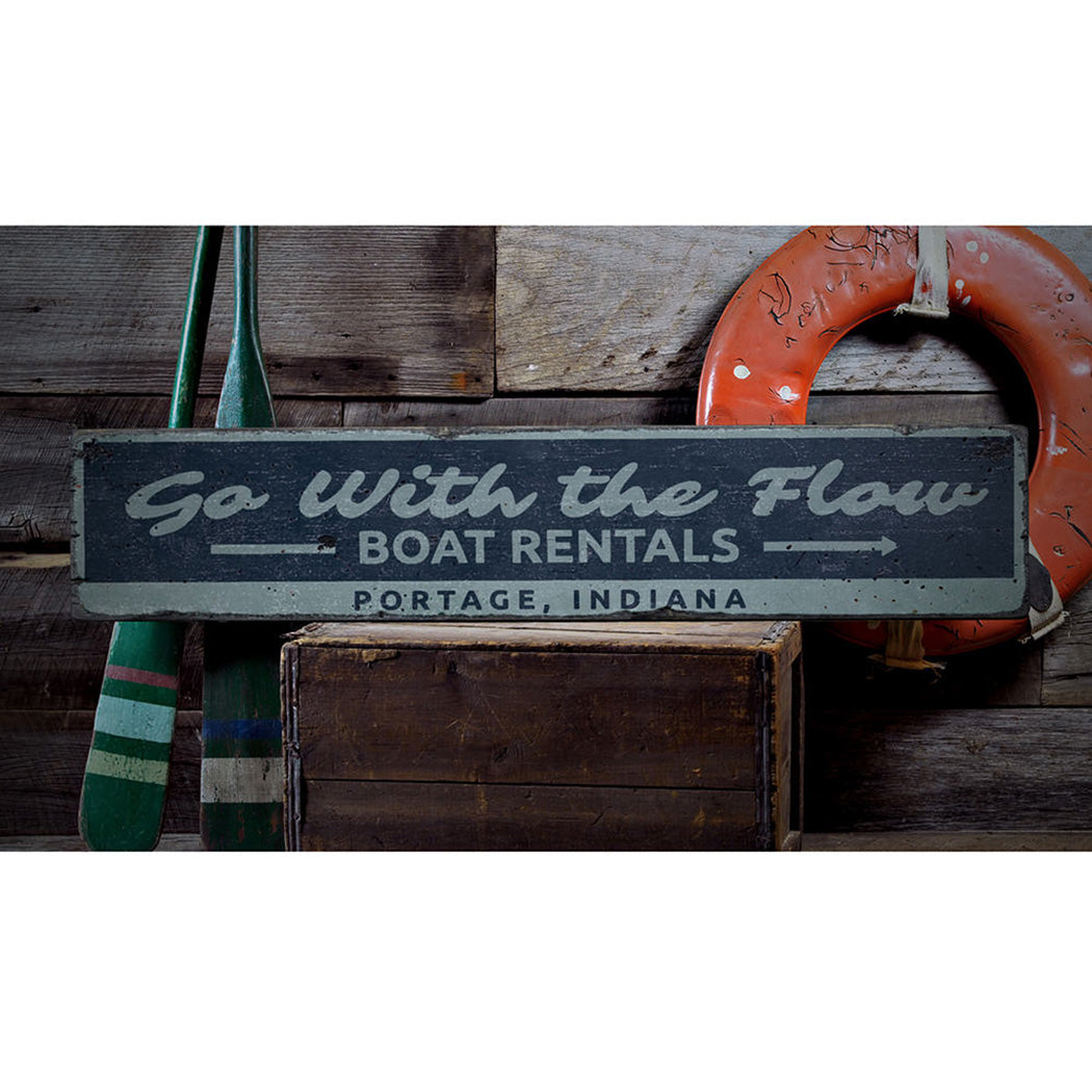 Go with the Flow Lake Rustic Wood Sign