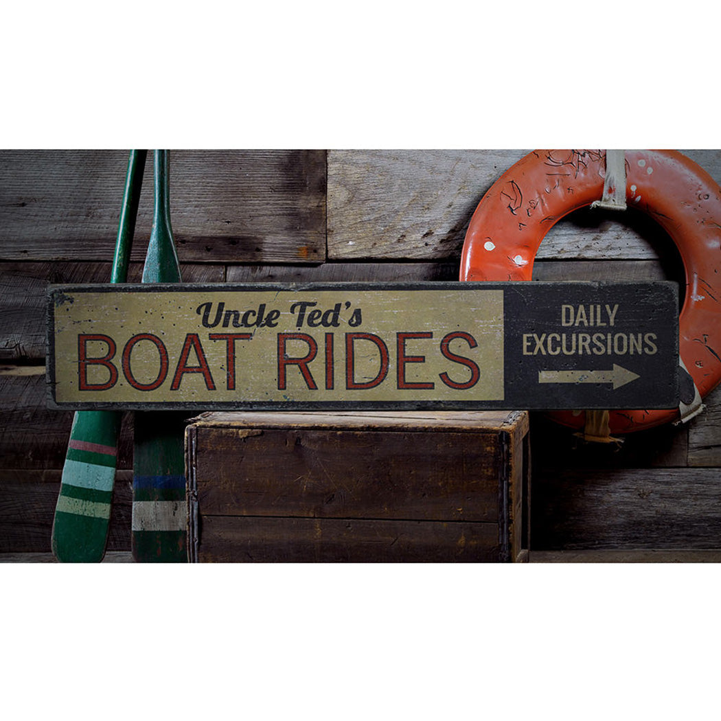 Boat Rides Directional Rustic Wood Sign