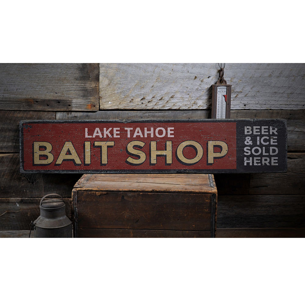 Lake Bait Shop Rustic Wood Sign