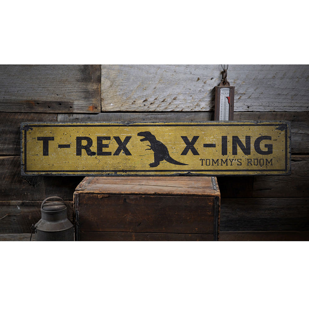 T Rex Crossing Rustic Wood Sign