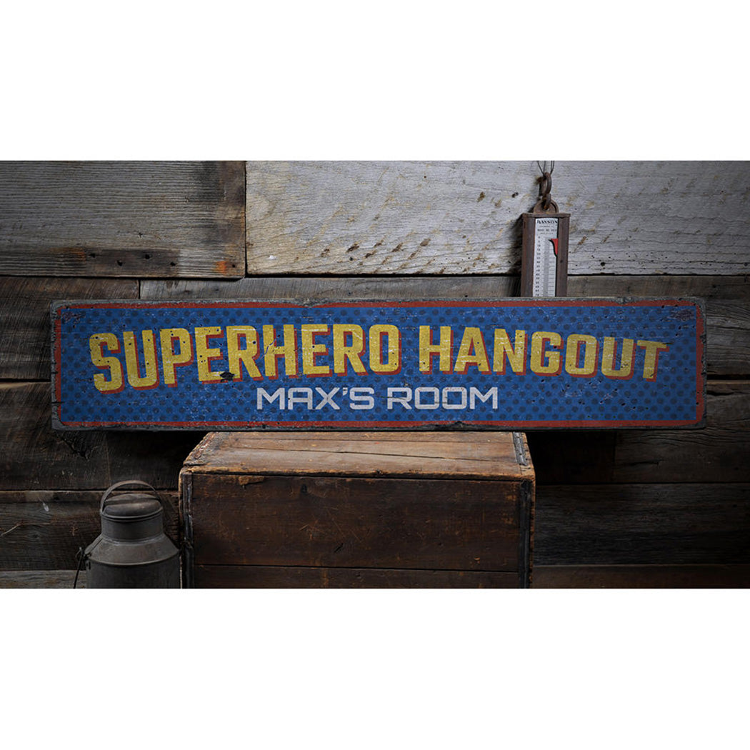 Superhero Hangout Rustic Wood Sign